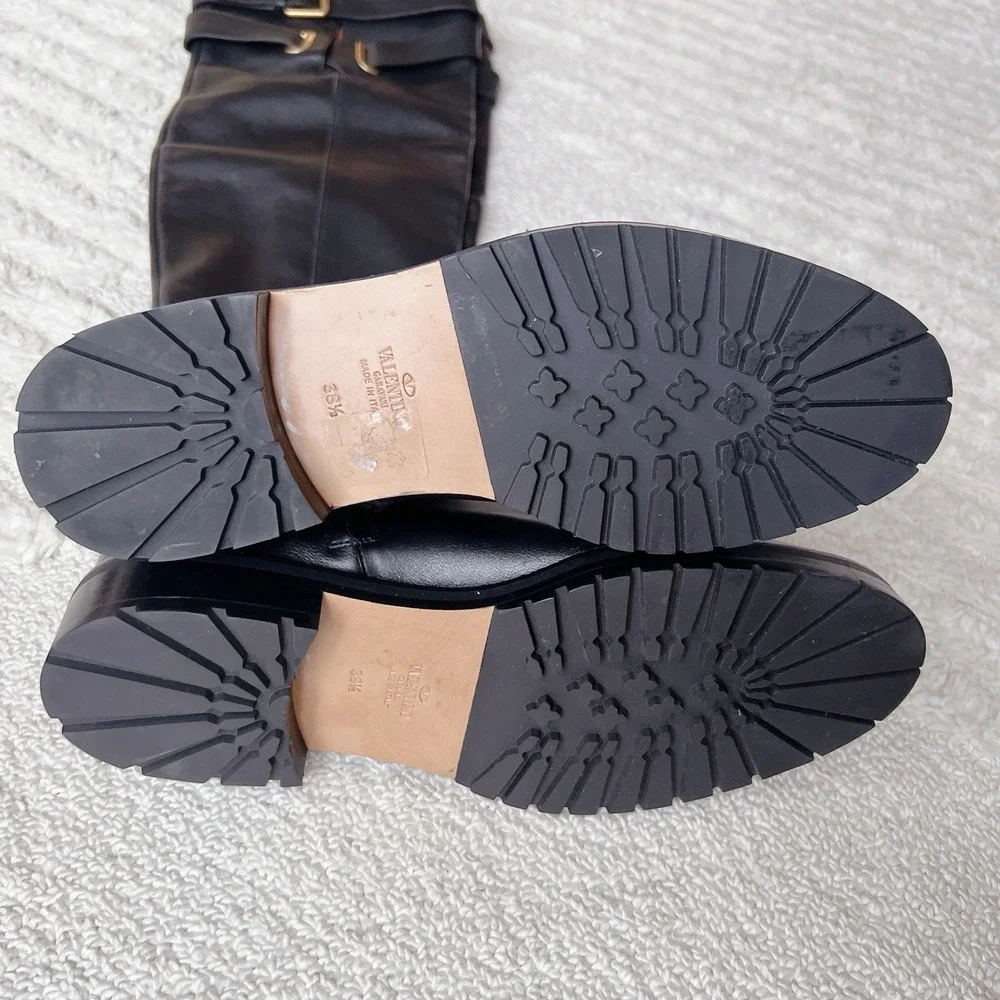 VALENTINO GARAVANI Bowrap buckled Black Leather Over The Knee OTK EU 38.5 US 8.5